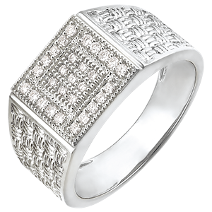 Ring Chiaroscuro - Gewoven Zegelring - 9 karaat witgoud en diamanten