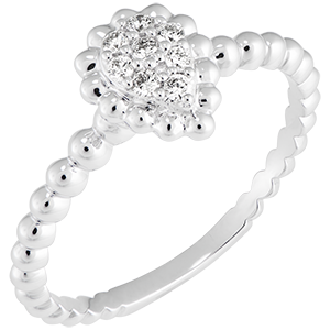 Ring Fleur de Sel - Perlenträne - 750er Weißgold und Diamanten