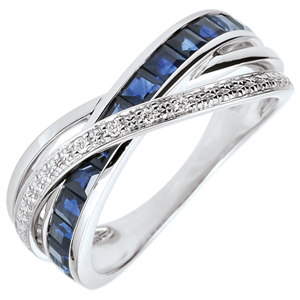 Ring Little Saturn variation 1 - white gold, sapphires and diamonds - 9 carat
