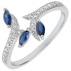 Ring Mysterious Woods - white gold, diamonds and sapphires boats - 9 carats