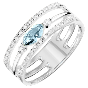 Ring Oriëntale Uitstraling - groot model - Blauwe Topaas en Diamanten - 9 karaat witgoud