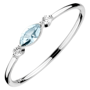 Ring Oriëntale Uitstraling - klein model - Blauwe Topaas en Diamanten - 9 karaat witgoud