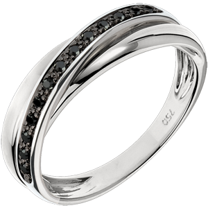 Ring Saturn Diamond - 13 black diamonds and white gold - 9 carat