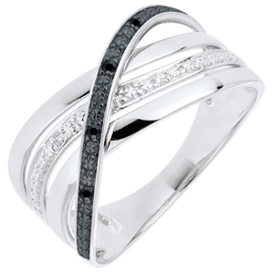 Ring Saturn Quadri - white gold - black and white diamonds - 9 carat