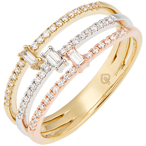 Ring Trilogie - 3 soorten goud 18 karaat en diamanten