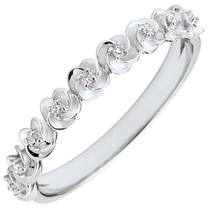 Pierścionek Rozkwit - Różana Korona - Mały model - złoto białe 18-karatowe i diamenty
