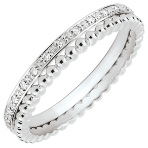 Salty Flower Ring - double row - diamonds - 9 carat white gold