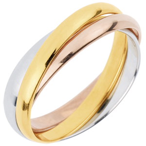 Trauring Saturn Rotation - Mittleres Modell - Dreierlei Gold, 3 Ringe