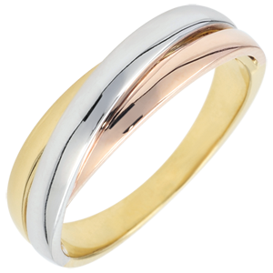 Obrączka Saturn z diamentem - czyste złoto - trzy rodzaje złota 18-karatowego