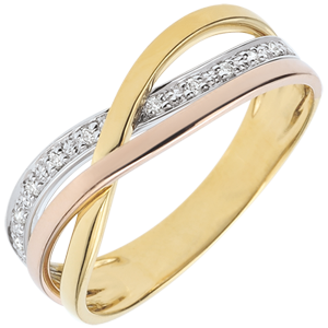 Ring Kleiner Saturn - Dreierlei Gold und Diamanten - 18 Karat