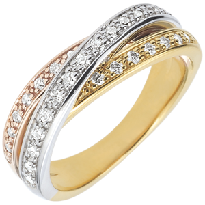 Obrączka Saturn z diamentem - trzy rodzaje złota - 29 diamentów - trzy rodzaje złota 18-karatowego
