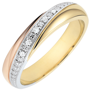 Obrączka Saturn - Trzy diamenty - trzy rodzaje złota i diamenty - trzy rodzaje złota 18-karatowego