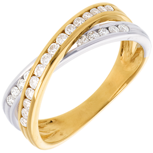 Anneau tandem pavé - 0.38 carats - 25 diamants - or blanc et or jaune 18 carats