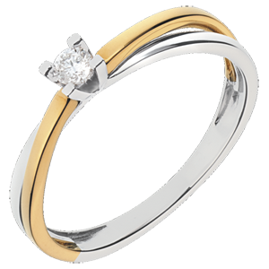 Solitaire Duetino - diamant 0.08 carat - or blanc et or jaune 18 carats