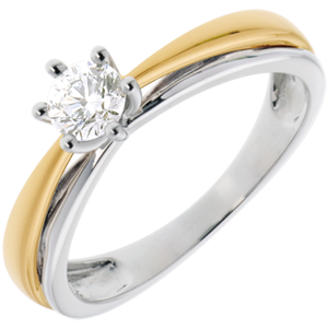 Double Arch Solitaire Ring in White Gold and Yellow Gold - 0.34 carat