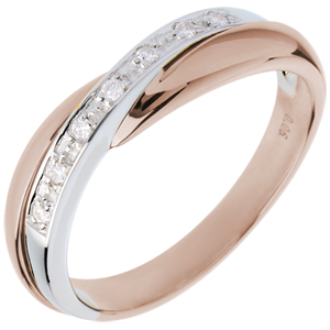 Wedding Ring - Pink gold with White gold channel setting - 7 diamonds - 18 carats