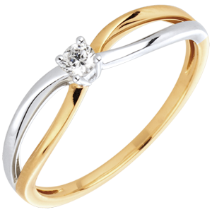Bague solitaire Ella - diamant 0.08 carat - or blanc et or jaune 18 carats
