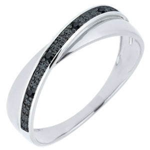 Alliance Saturne Duo - diamants noirs - or blanc 9 carats