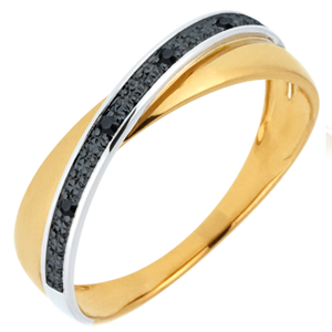 Saturn Duo Wedding Ring - black diamonds and Yellow gold - 9 carat