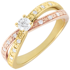 Solitaire Ring Saturn Duo double diamond - yellow gold and rose gold - 0.15 carat