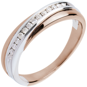 Alliance - serti rail - 14 diamants - or blanc et or rose 18 carats