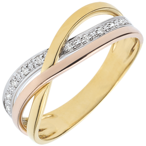 Ring Little Saturn - 3 golds and diamonds - 9 carat