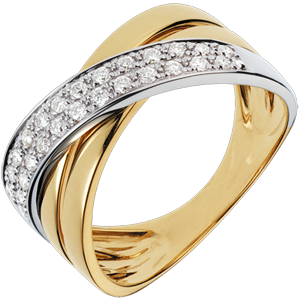 Anello Saturno largo - Oro giallo e Oro bianco - 18 carati - 26 Diamanti - 0.26 carati