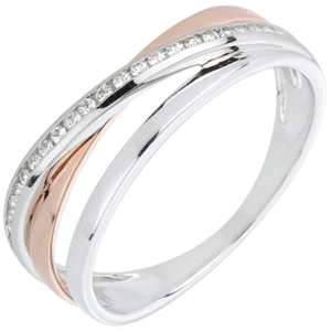 Anello anelli variazione - Oro rosa e Oro bianco - Diamanti - 0.12 carati