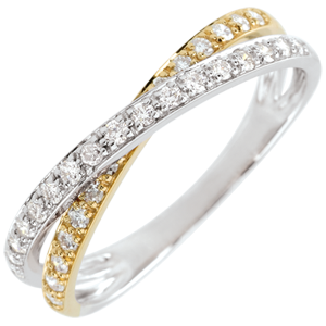 Alianza Saturno Dúo doble diamante - oro amarillo y oro blanco 18 quilates