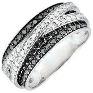 Anello Chiaroscuro - Ombra indossata - Oro bianco - 18 carati - Diamanti bianchi e neri