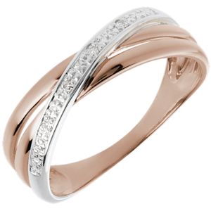 Ring Saturnus Duo variatie - 18 karaat witgoud en roségoud - 4 Diamanten