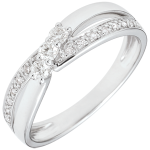 Trilogie ring Liefdesnest - Aurea - 18 karaat witgoud - 0.18 karaat Diamant