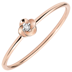 Anello Sboccio - Prima rosa - modello piccolo- Oro rosa e Diamante - 9 carati