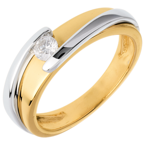 Solitaire Nid Précieux - Bipolaire - diamant 0.17 carat - or blanc et or jaune 18 carats