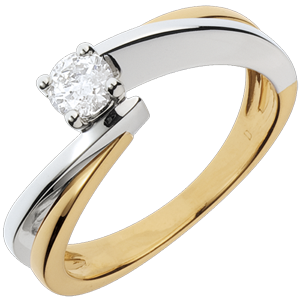 Solitaire Ring Precious Nest- Filament - yellow gold and white gold - 0.26 carat - 18 carats