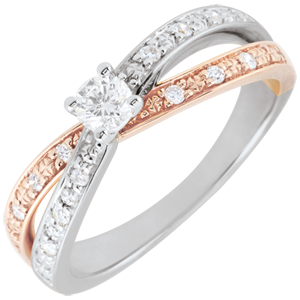 Solitaire Ring Saturn Duo double diamond - rose gold and white gold - 0.15 carat - 18 carat