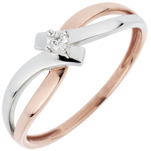 Solitaire Ring Solitaire Liefdesnest - Licht - 0.05 karaat Diamant witgoud en roségoud