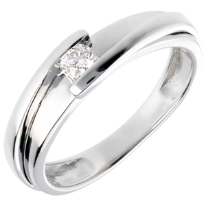 Solitärring Kostbarer Kokon - Anziehungskraft - Weißgold - Diamant 0.13 Karat - 18 Karat