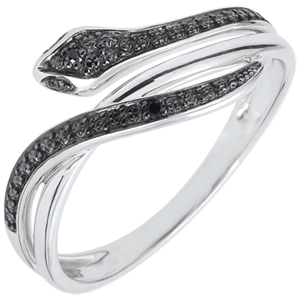 Pierścionek Spacer w Wyobraźni - Olśniewający wąż - złoto białe 18-karatowe i czarne diamenty