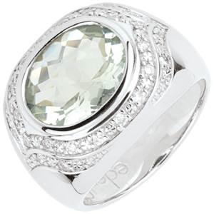 Ring Horus mit grünem Amethyst - Silber, Diamanten und Halbedelsteine