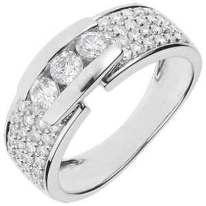 Ring Sterrenbeeld - Trilogie geplaveid 18 karaat witgoud - 0,84 karaat - 59 Diamanten