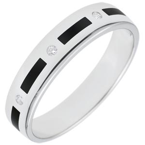 Trauring Dämmerschein - Nadelstreifen mit schwarzem Lack - 4 Diamanten - 5 mm - 18 Karat