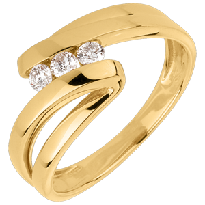 Trilogy Ring Precious Nest - Naiad - yellow gold - 3 diamonds - 18 carats