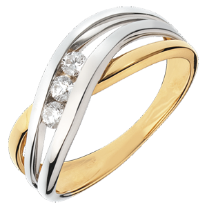 Trilogy Ring Precious Nest - Nympheade - yellow and white Gold - 3 diamonds - 18 carats 