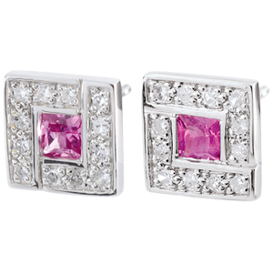 Orecchini Suki Rose - Oro bianco - 9 carati - 24 Diamanti - 0.14 carati - 2 Zaffiri rosa - 0.4 carati