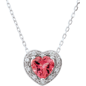 Collana Cuore Incantato - Oro bianco - 18 carati - 10 Diamanti - tormalina rosa - 0.83 carati