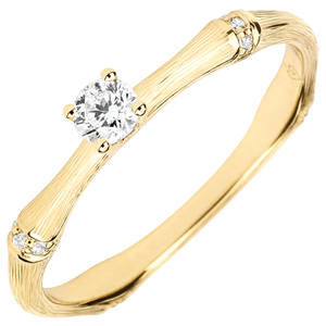Verlobungsring Heiliger Urwald - 0.09 Karat Diamant - 18 Karat gebürstetes Gelbgold