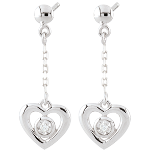 White Gold Pendulum Heart Earrings - 18 carats