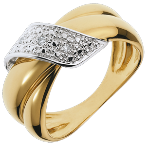 Ring Kostbares Doppel - Gelbgold mit 3 Diamanten