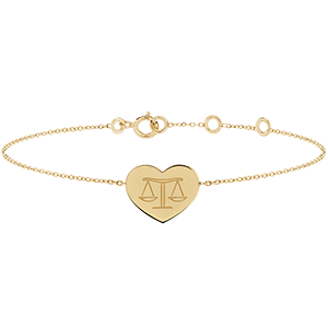 Bracelet médaille coeur gravée - Balance - or jaune 9 carats - Collection Zodiac Yours - Edenly Yours